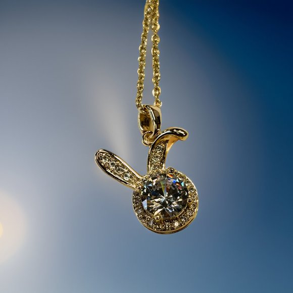 Gold 1.5 ct Zircon and Rabbit Face Pendant Necklace - Picture 15 of 17